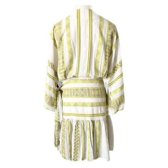 Devotion Twins Belted Mini Wrap Dress Brown Lime Green Off White Size Small - Picture 3 of 5